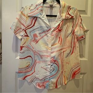 Abstract print short sleeve button down